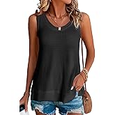 BLENCOT Women's Tops Waffle Knit Summer Tank Tops Casual Scoop Neck Sleeveless Loose Tunic Shirts