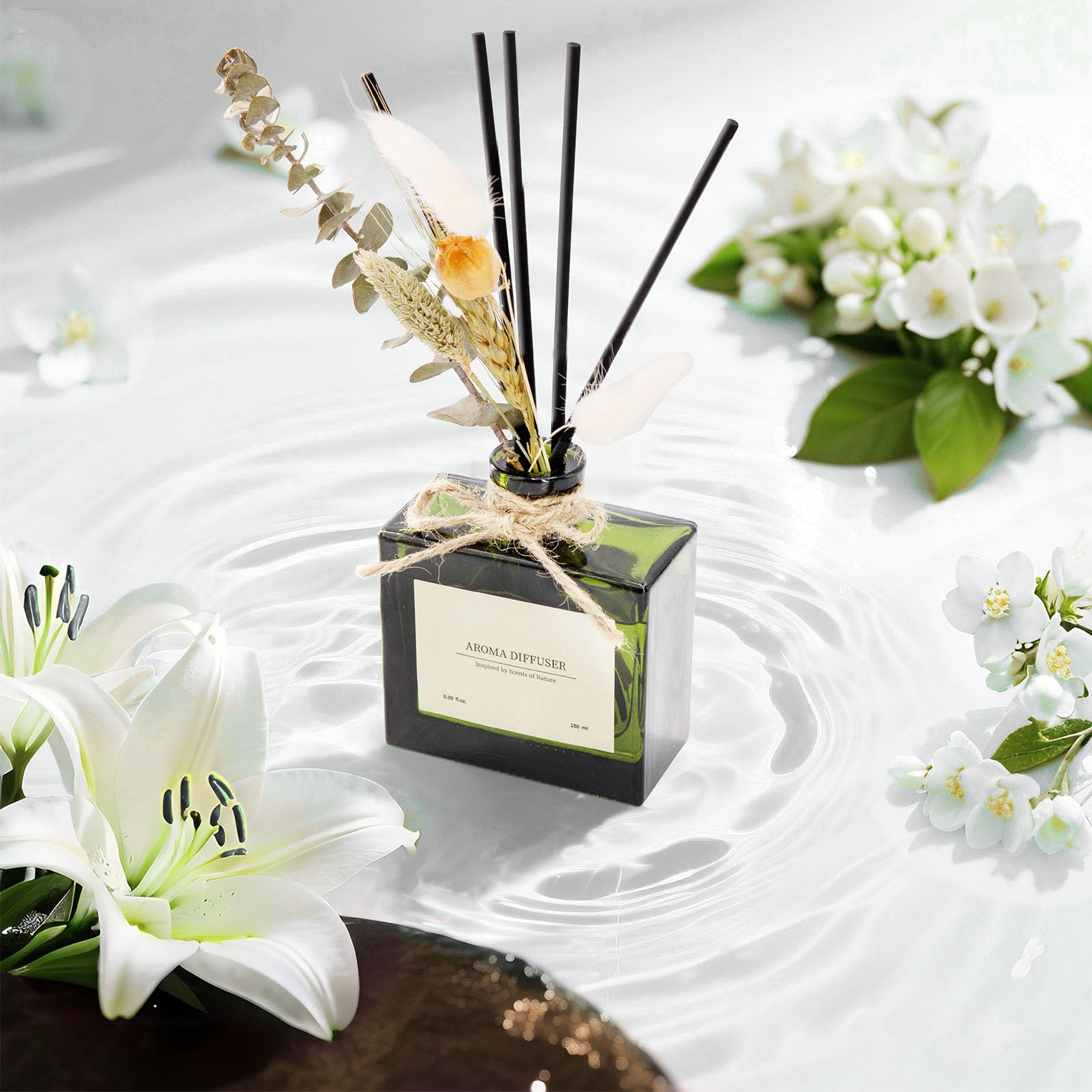 Blume Raumduft Diffuser für 120 Tage Büro,Aroma Diffuser Jasmin Duft mit 7 Duftstäbchen,Natürlich Langanhaltend Lufterfrischer für die Schlafzimmer, Raumdüfte für dekorative Wohnaccessoires 3