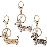 GOOTRADES Set of 3 Bling Dog Dachshund Keychain, Rhinestone Weiner Dog Key Chain Handbag Pendant Car Decor Key Ring