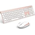 Bluetooth Keyboard Mouse, Multi-Device Wireless Keyboard and Mouse Combo, Dual-Mode(Bluetooth + Bluetooth + USB), Ultra Slim, Rechargeable, for Windows/Mac OS (Rose Gold)