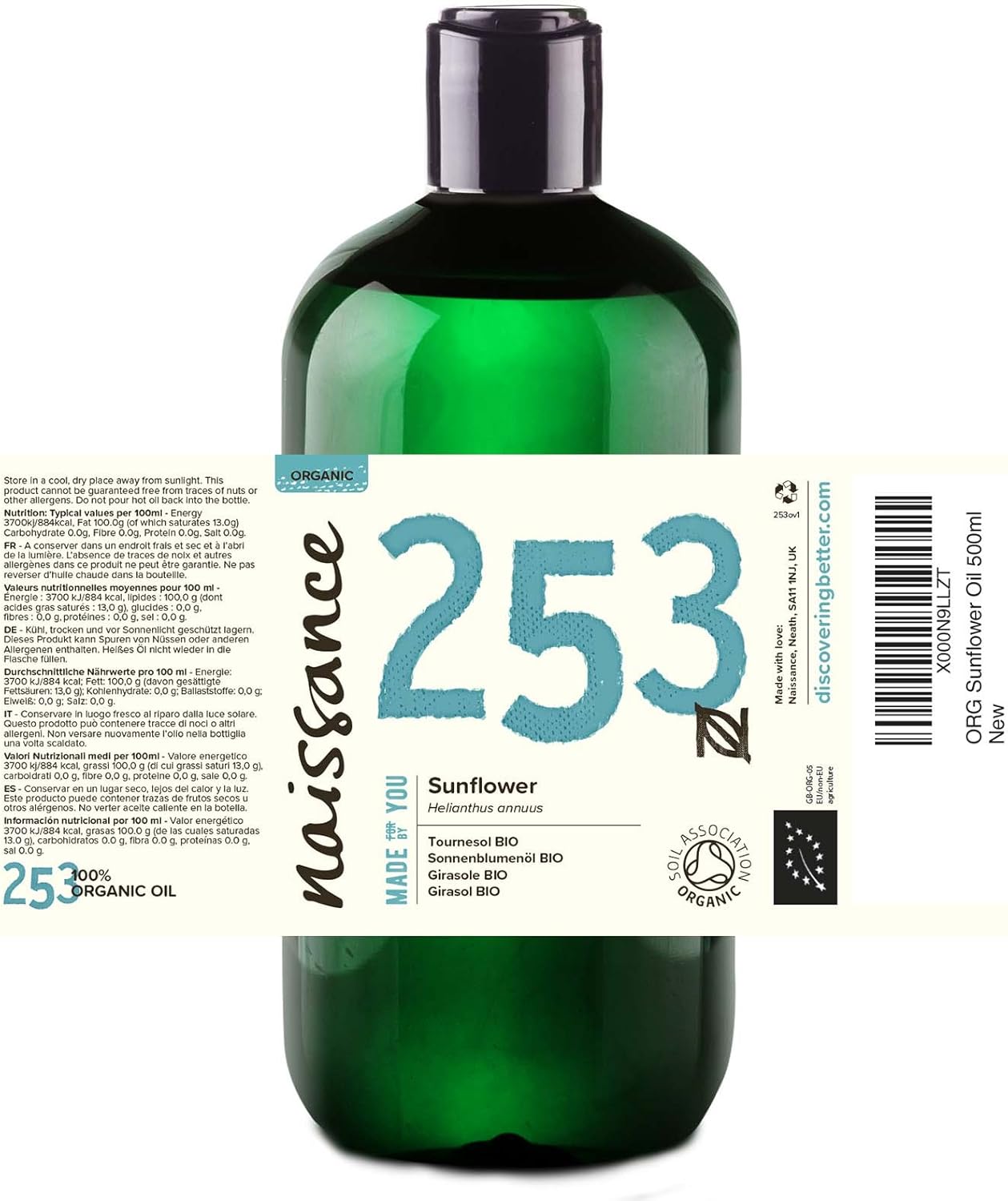 Naissance Organic Sunflower Oil 450ml - Certified Organic and Vegan - Hydrating and Moisturising Oil for Skin - Image 3