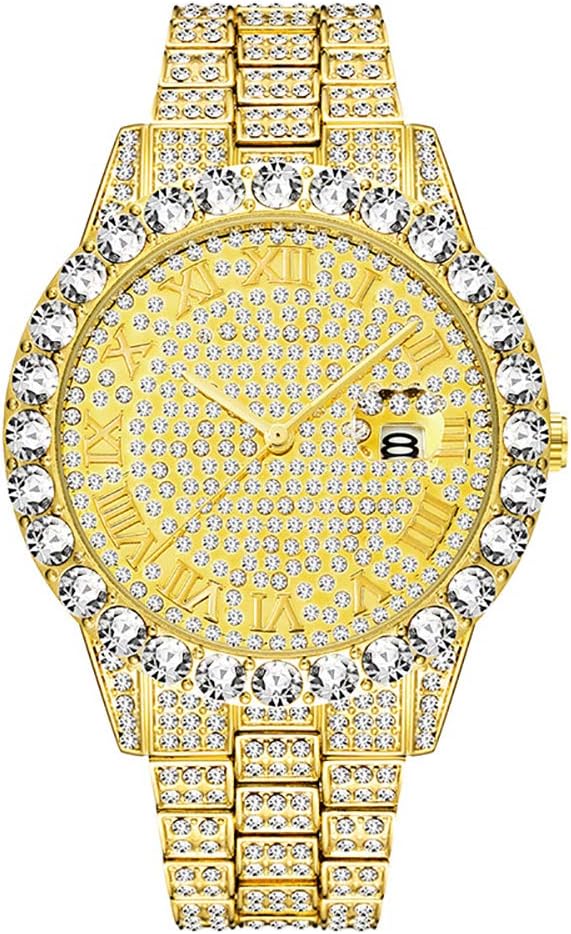 Couple Watch Iced Out Hip Hop Simulated Diamond Watch High-end Fashion Calendar Big Circle Diamond Waterproof Quartz Watch for Men and Women …