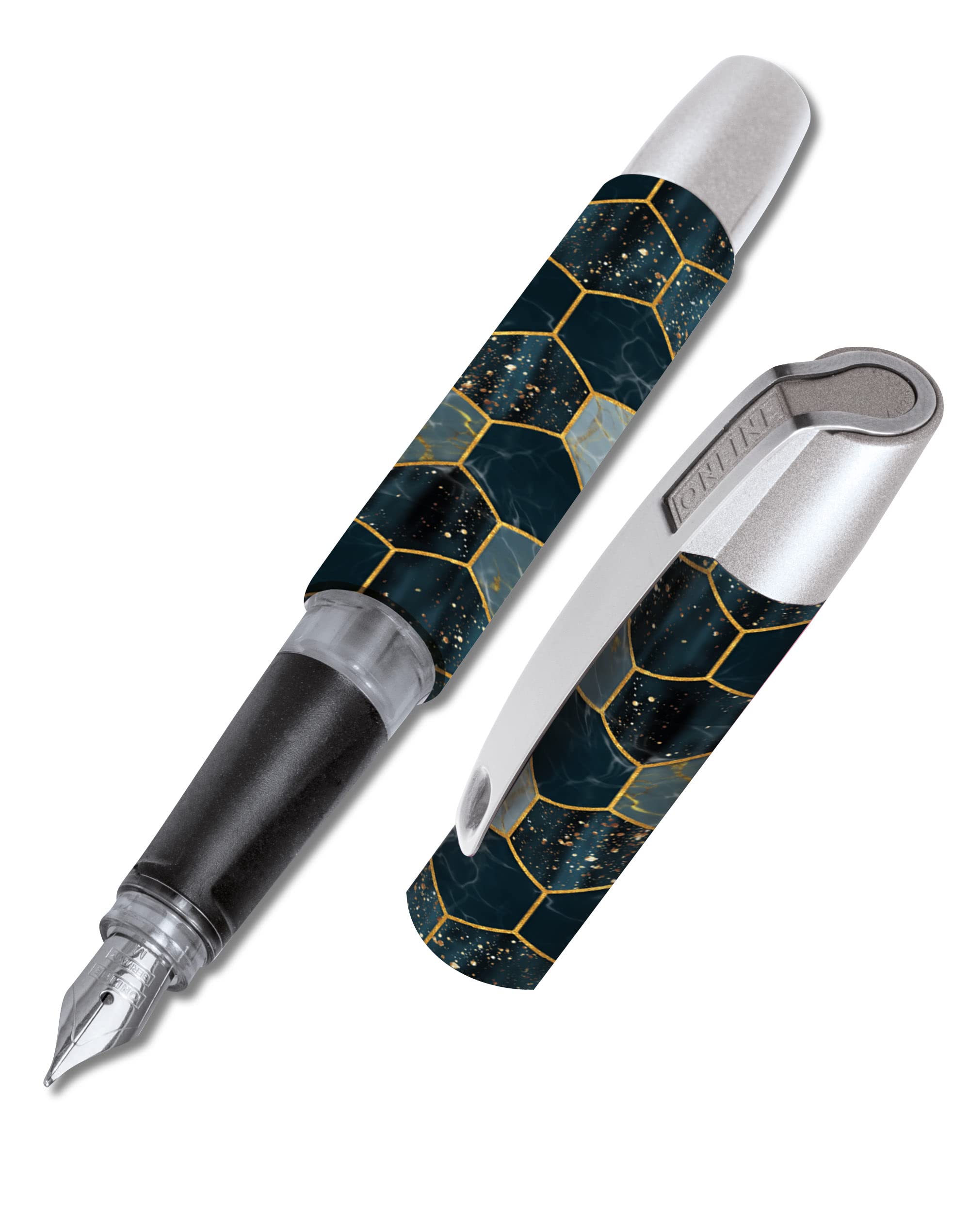 Online Ergonomic fountain pen for school/college Campus Hexagon - solid medium nib, soft grip part, for standard ink cartridges, refillable, ideal for beginners/pupils/students — image 1