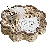 GYASVWU Paper Rope Scalloped Tray, Wicker Trays for Decor, Shallow Baskets for Storage, Rattan Tray for Coffee Table/Living Room/Bedroom Organization (Beige+Brown)