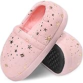 Bigwow Girls House Slippers Cozy Memory Foam Indoor Outdoor Shoes with Non-Slip Sole Star Print for Toddler Little Kids (Pink/Navy Blue)