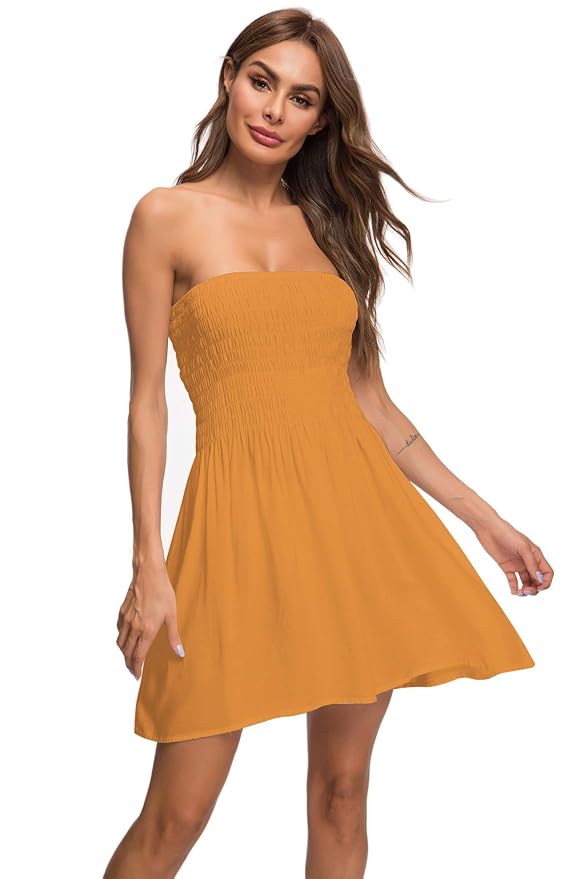 Buy Honeuppy Tube Top Dresses for Women's Summer Sexy Strapless Swing