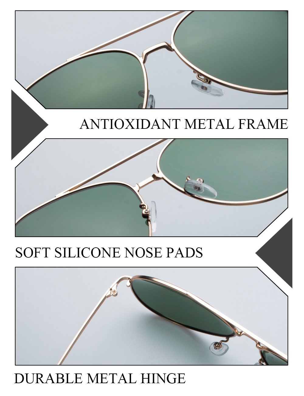 WELUK Classic Aviator Sunglasses Men Women Metal Driving Pilot Fishing Glasses (Gold & Dark Green, 60)