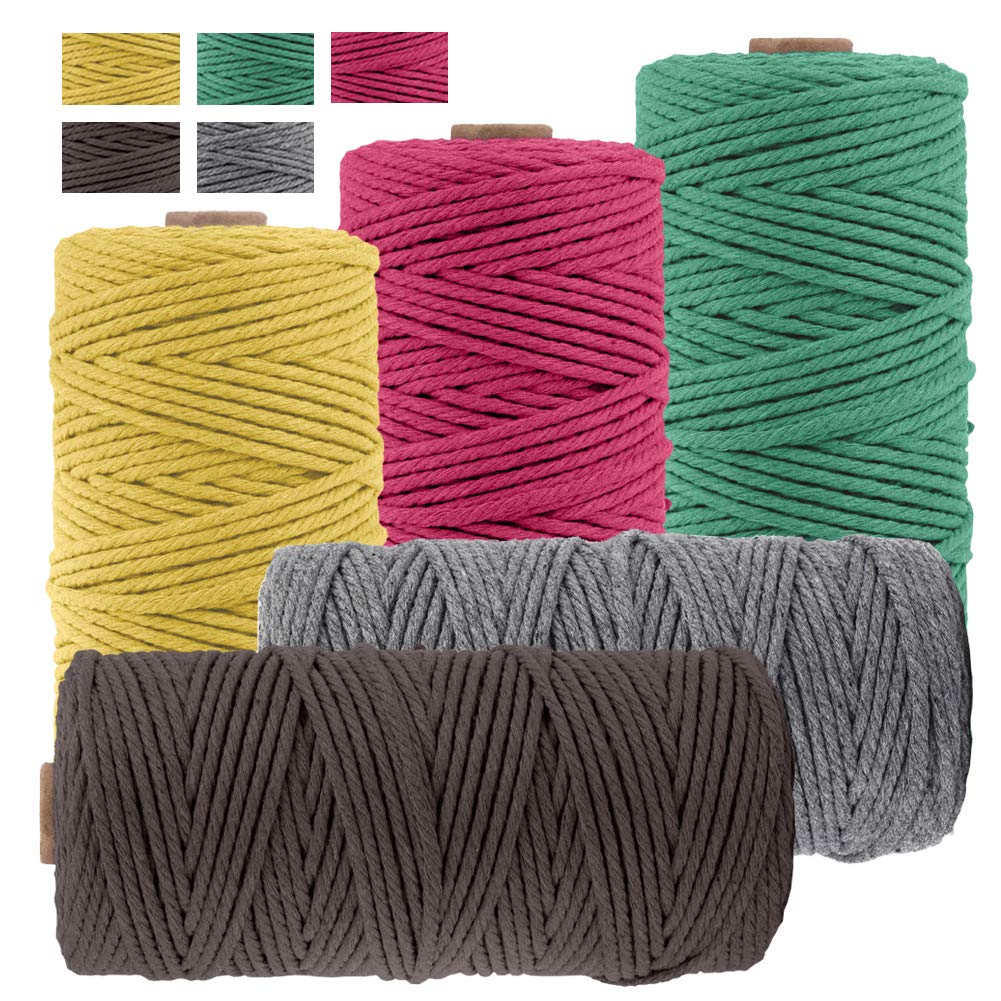 JeogYong Pack of 5 Macrame Cord Set, Thick Natural Cotton Cord Yarn 4 Strands Macrame Rope for Wall Hangings, Plant Hangers, DIY Crafts, Home Decorations, Gift Wrapping 3mm x 109 Yards (5 Color B)