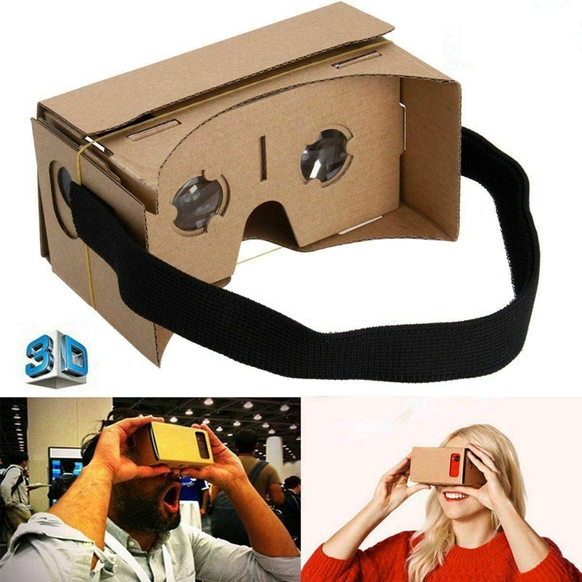 Google Cardboard VR Virtual Reality 3D Glasses With Comfortable Head Strap and Optical Lens, Compatible with iPhone, Samsung, Google Pixel, LG, HTC, Nokia, Xperia, Motorola and other Smartphones