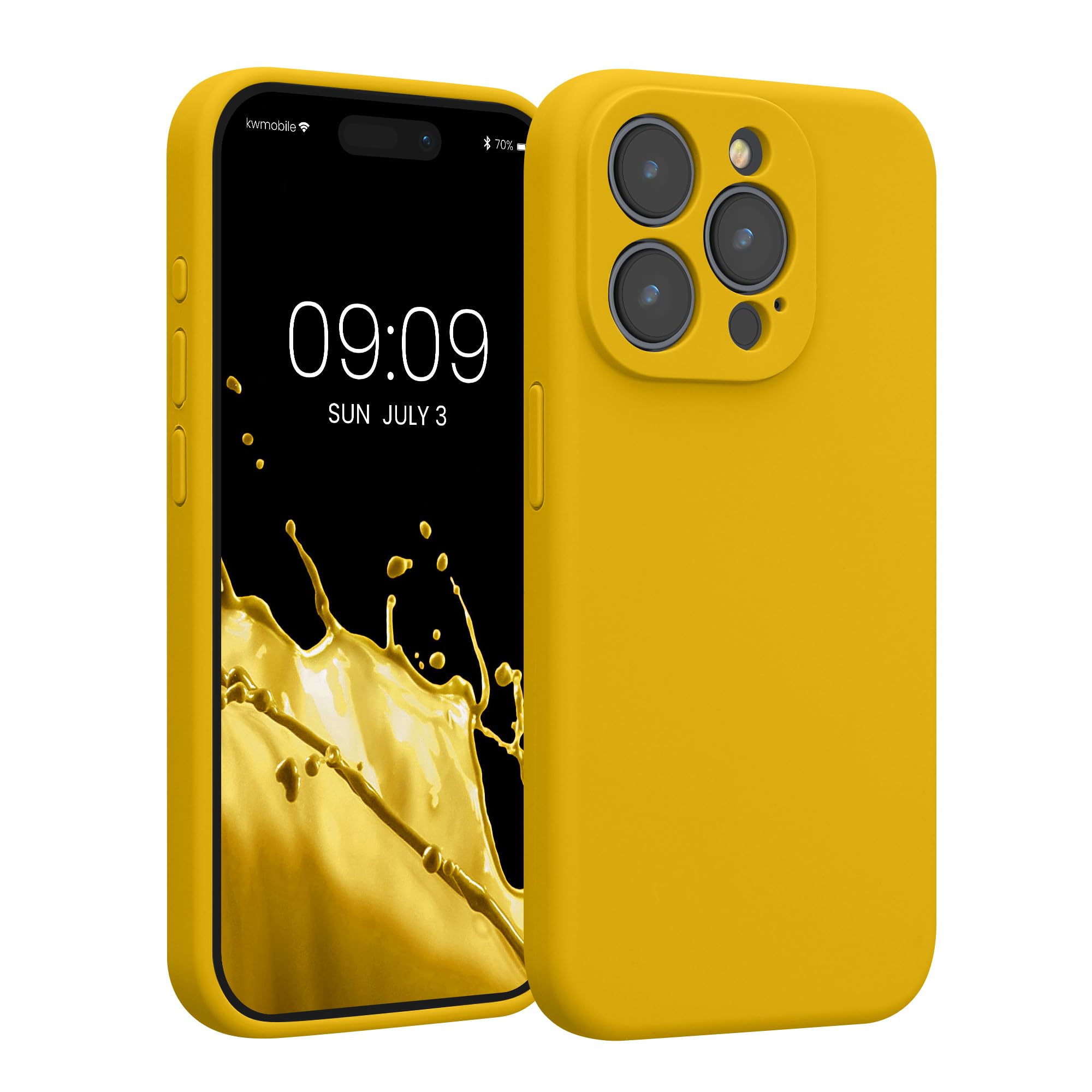 kwmobile Case Compatible with Apple iPhone 15 Pro Case - Slim TPU Silicone Phone Cover - Soft Touch Finish - Radiant Yellow — image 1
