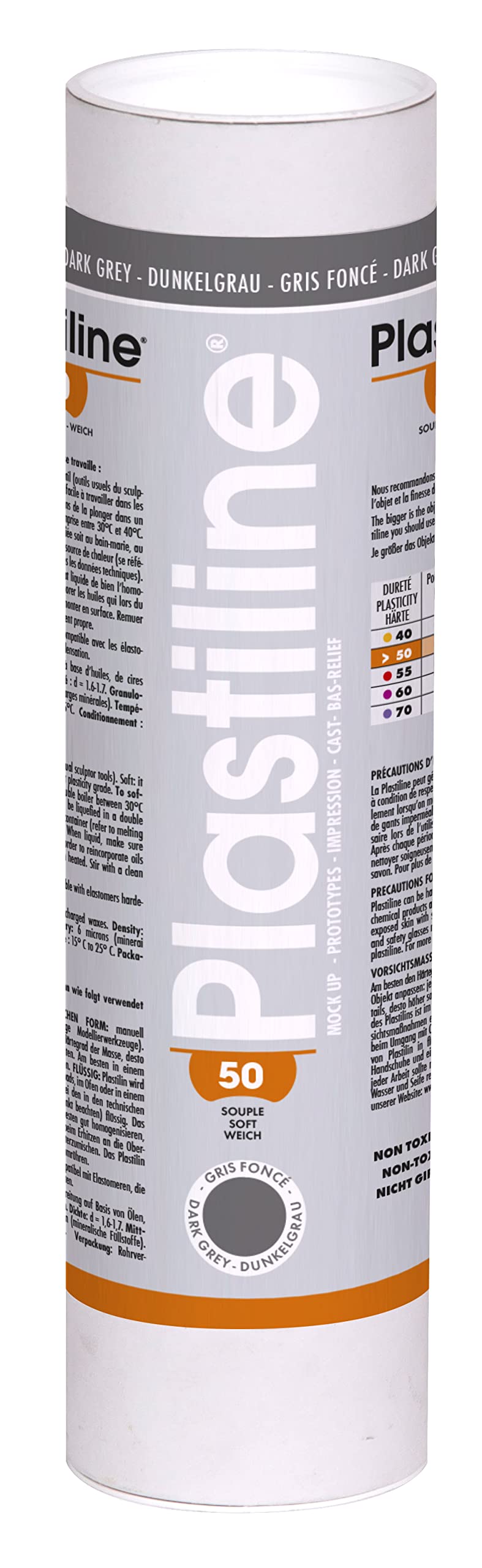 Plastiline 1750T - Plastiline tube - Modelling Paste, High Precision - Sculpting, Moulding - Hardness 50 (soft) - 1 kg - Dark Grey shade. Made in France