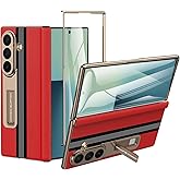 Kalernd for Samsung Galaxy Z Fold 7 Phone Case [Luxury Genuine Leather] [Full Body Hinge Protection] [Built-in Screen Protector] [Kickstand Slim Phone Cover] for Galaxy ZFold 7 (Red)