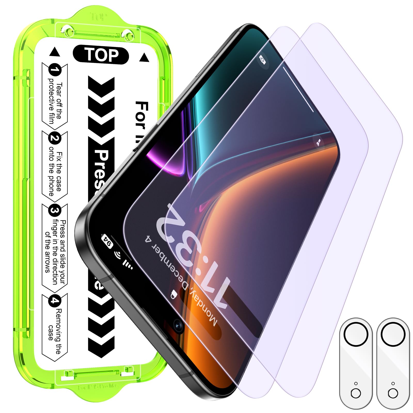 Photo 1 of Esanik 2+2 Pack for iPhone Air Matte Anti-Blue Light Glass Screen Protector - Anti-Glare, Anti-Fingerprint, Anti-Reflection, 9H Hardness, Smooth Touch, Easy Alignment Tray