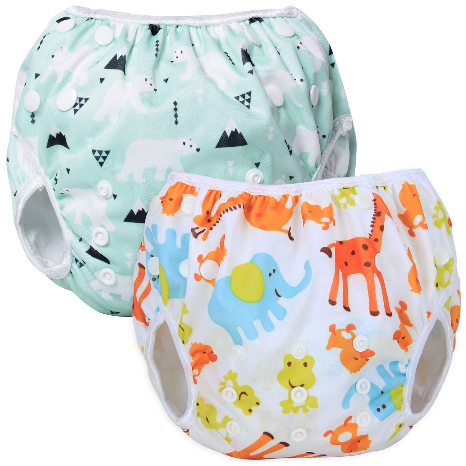 Teamoy Reusable Swim Nappy(2 Packs) for Baby Boys& Girls, Comfortable, Washable and Adjustable, Ideal for Swimming Lessons/Holiday, Polar Bear + Animal