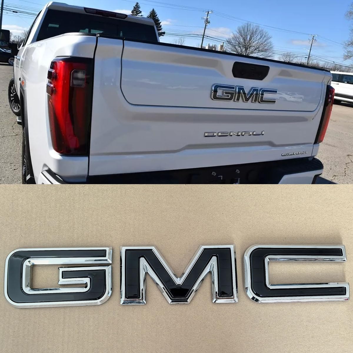 Photo 1 of 1 OEM Rear Tailgate Emblems Nameplate Replacement for 2019-2025 Sierra 1500 2500HD 3500HD Badges,2021-2025 Canyon 84364369 Gloss (Chrome with Black)