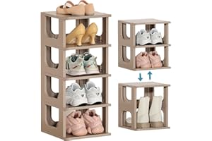 HAIXIN Narrow Shoe Rack - 5 Tiers Stackable Shoe Storage Stand for Entryway Hallway and Closet Durable Shoe Shelf Space Saving Boots Storage and Organization Stylish Small Shoe Cabinet No-Tool Assembly Khaki