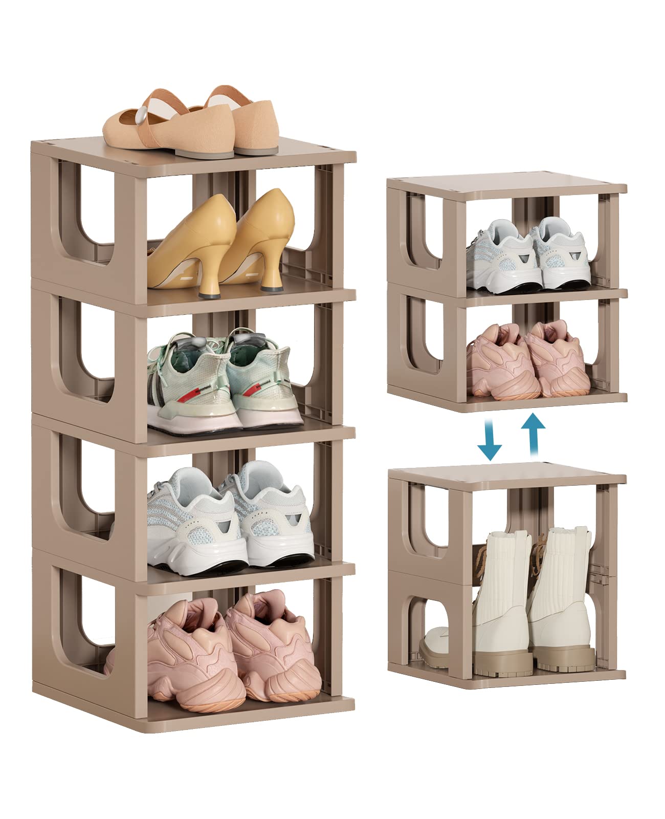 Photo 1 of Narrow Shoe Rack - 5 Tiers Stackable Shoe Storage Stand for Entryway Hallway and Closet Durable Shoe Shelf Space Saving Boots Storage and Organization Stylish Small Shoe Cabinet No-Tool Assembly Khaki