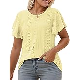 VISLILY Womens-Plus-Size-Summer-Tops Ruffle Short Sleeve T Shirts Crewneck Eyelet Tunics Casual Loose Tee