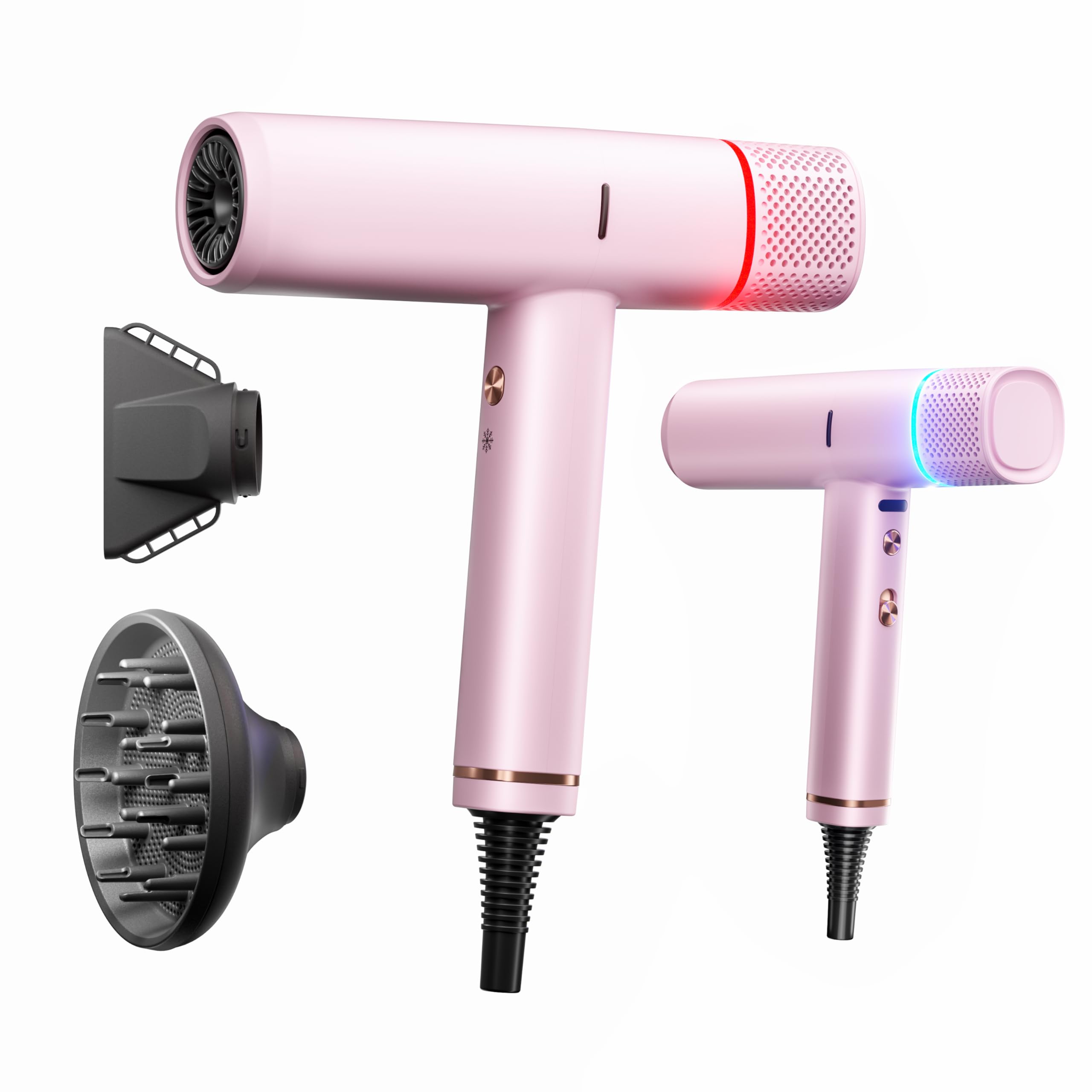 Photo 1 of ***(MAJOR DAMAGE/ SEE NOTES)***Diffuser Hair Dryer, Professional High Speed Portable Ionic Hair Blow Dryer with Diffuser for Women & Men, 3 Temps/2 Speeds, 6.56 Ft Cord, Best for Straight & Wavy Hair, for Home Travel, Pink