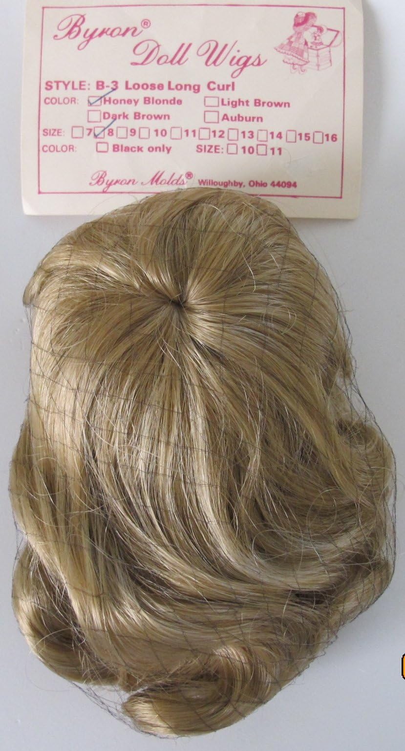BYRON Craft DOLL HAIR WIG Style B-3 (LONG LOOSE CURL) Fits SIZE 8" Color HONEY BLONDE Synthetic Hair