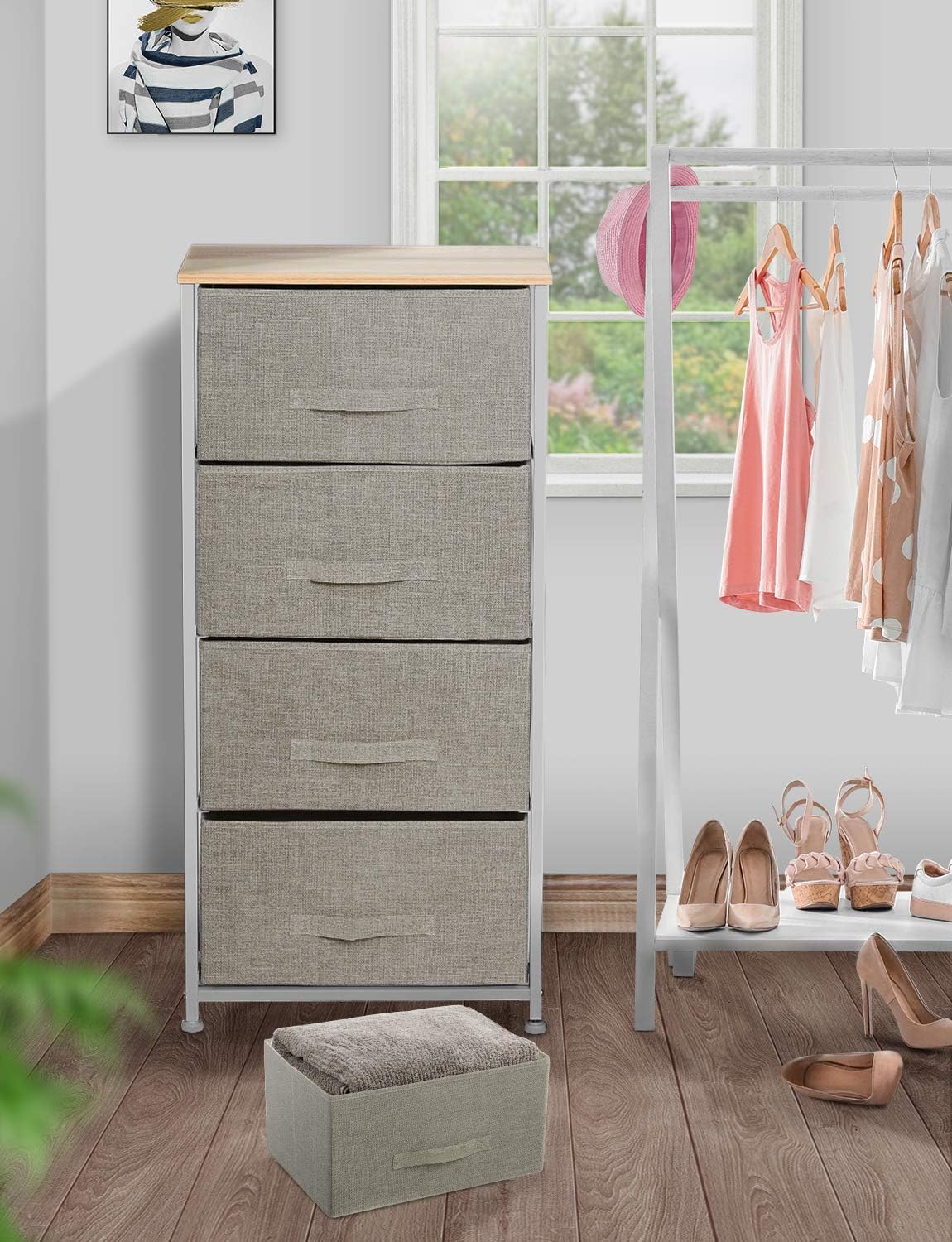Amazon Com Fabric 4 Drawers Dresser Tower Kealive Wide Bedside