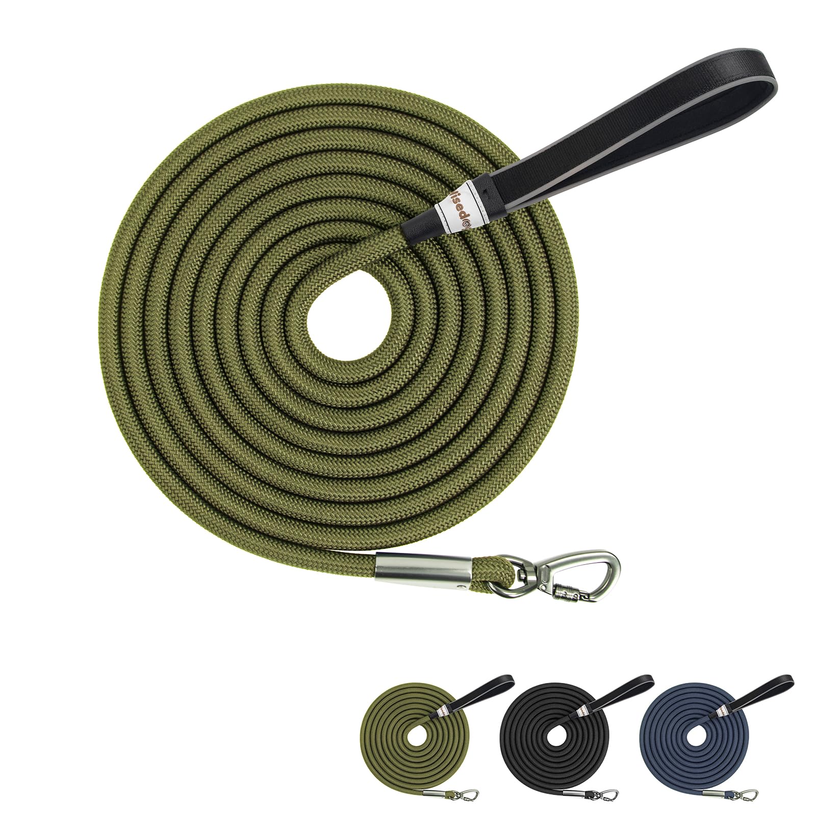 Wisedog 5m Dark Green Tough Rope Long Line Lead with Soft Padded Handle for Dogs