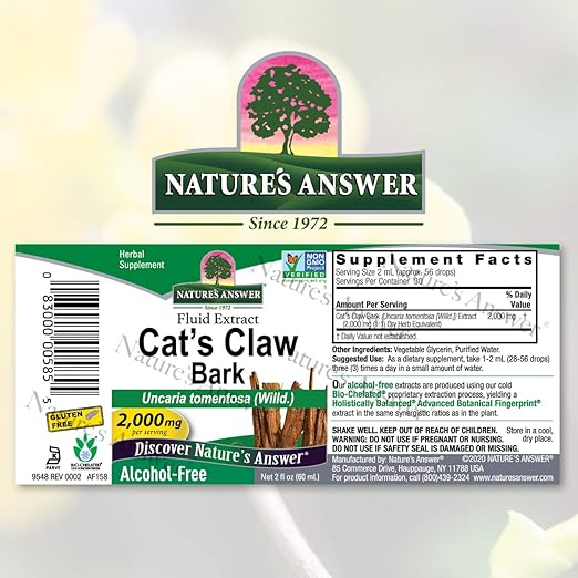 Amazon Com Nature S Answer Cat S Claw Inner Bark Supports Healthy Joint Muscle Function Gluten Free Alcohol Free Vegan Kosher Certified No Preservatives 2oz Health Personal Care