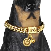 iDofas Dog Chain Collars Cuban Link Dog Collar Design Buckle with Bell &amp; Dog Tag Stainless Steel Metal 10mm Gold Silver Dog Collar for Puppy Small Medium Large Dogs (10")