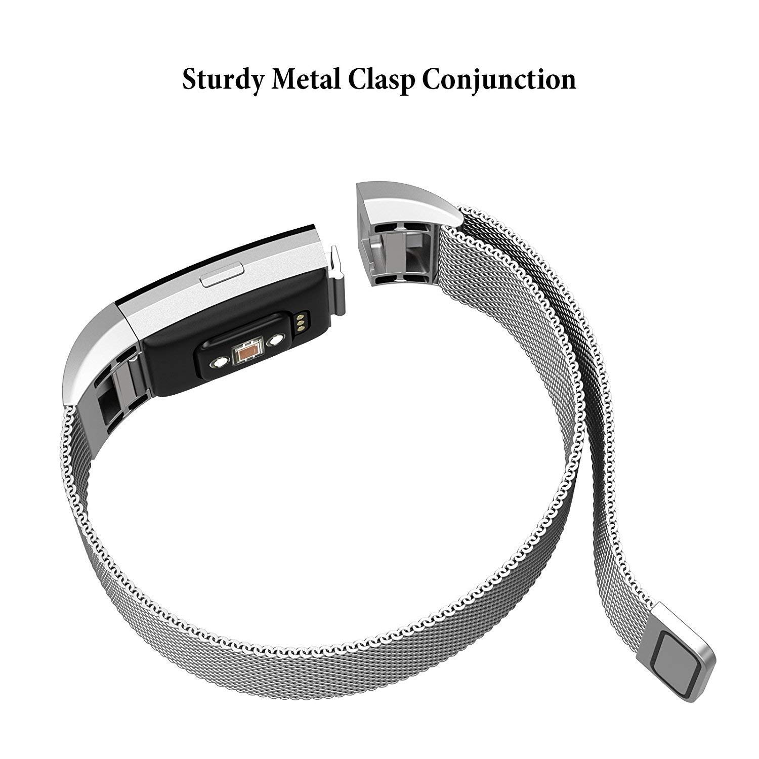 Fun Sponsor Fitbit Charge 2 Armband, Milanese Edelstahl Handgelenk Ersatzband Armbänder mit Magnet-Verschluss für Fitbit Charge2 Silber + Bonus Displayschutzfolie by