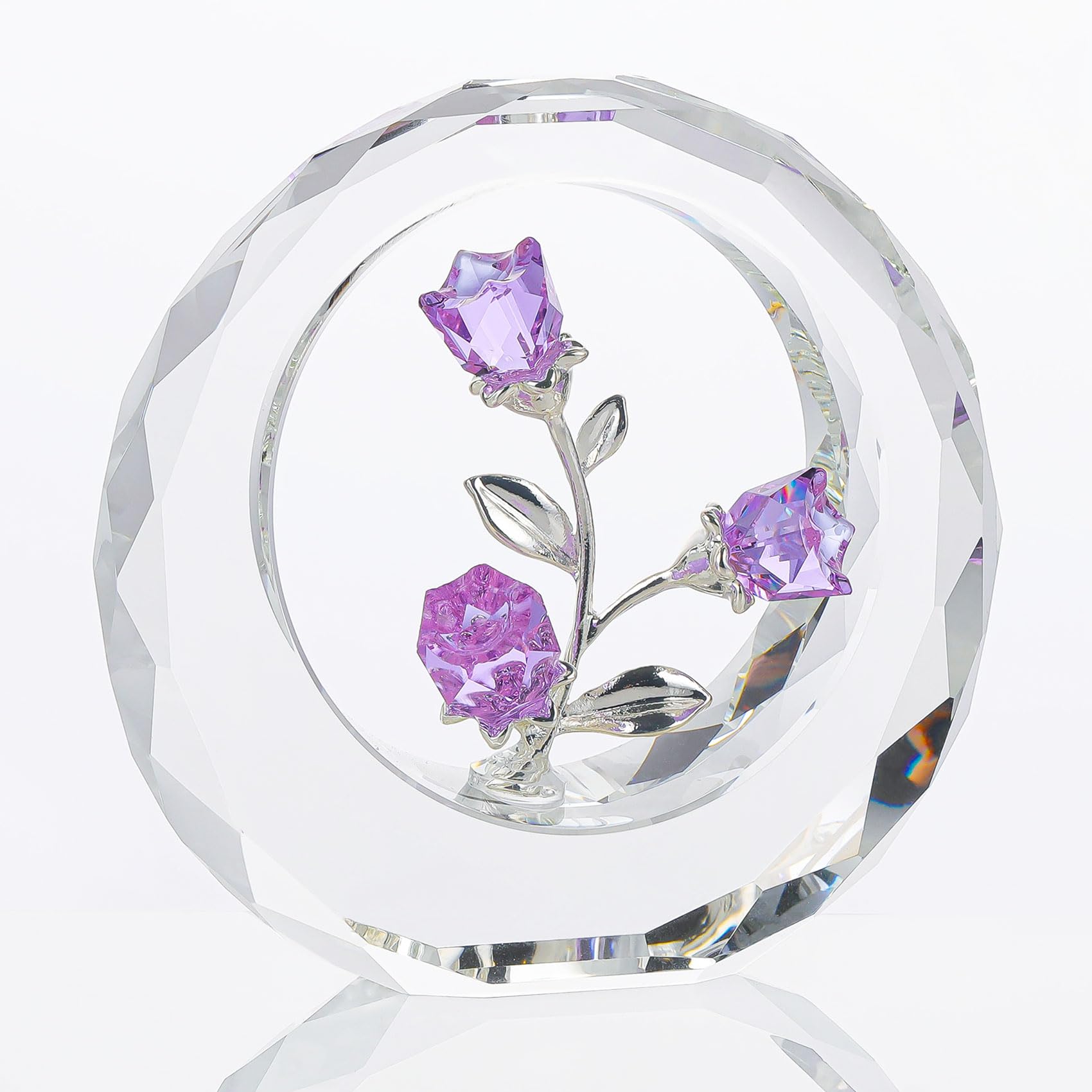 Crystal Purple Rose Flower Bouquet Figurine Ornaments Collectible Gifts for Women Wife, Romantic Anniversary Wedding Gifts for Friends Girls
