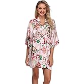 Women's Floral Satin Kimono Robes Short Bridesmaid Robes for Wedding Party