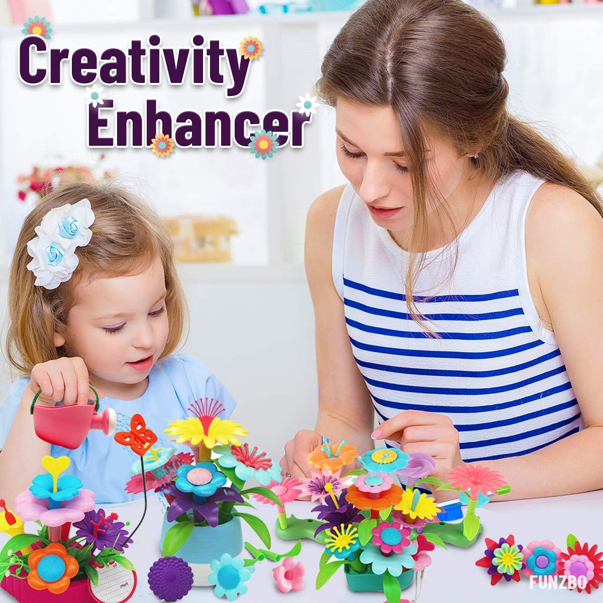 FunzBo Flower Garden Building Toys for Girls - STEM Toy Gardening Pretend Gift for Kids - Stacking Game for Toddlers playset - Educational Activity for Preschool Children Age 3 4 5 6 7 Year Old Boys: Toys & Games