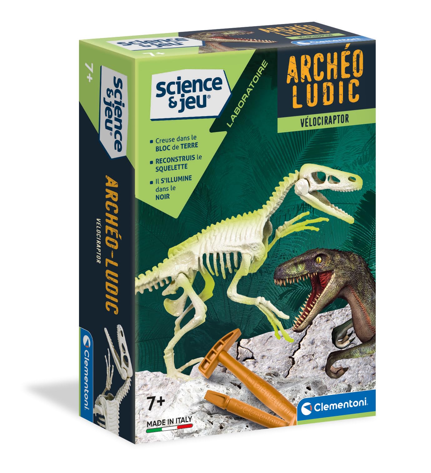 Clementoni- Archéo Ludic Velociraptor, 52459, Multicoloured