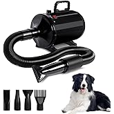 IVY&LANE Dog Hair Dryer for Pet Grooming,High Velocity Dog Dryer Force Blower with 4 Nozzles,Adjustable Speed and Temperature Control Dogs Blow Dryer,Noise Reduction,Black