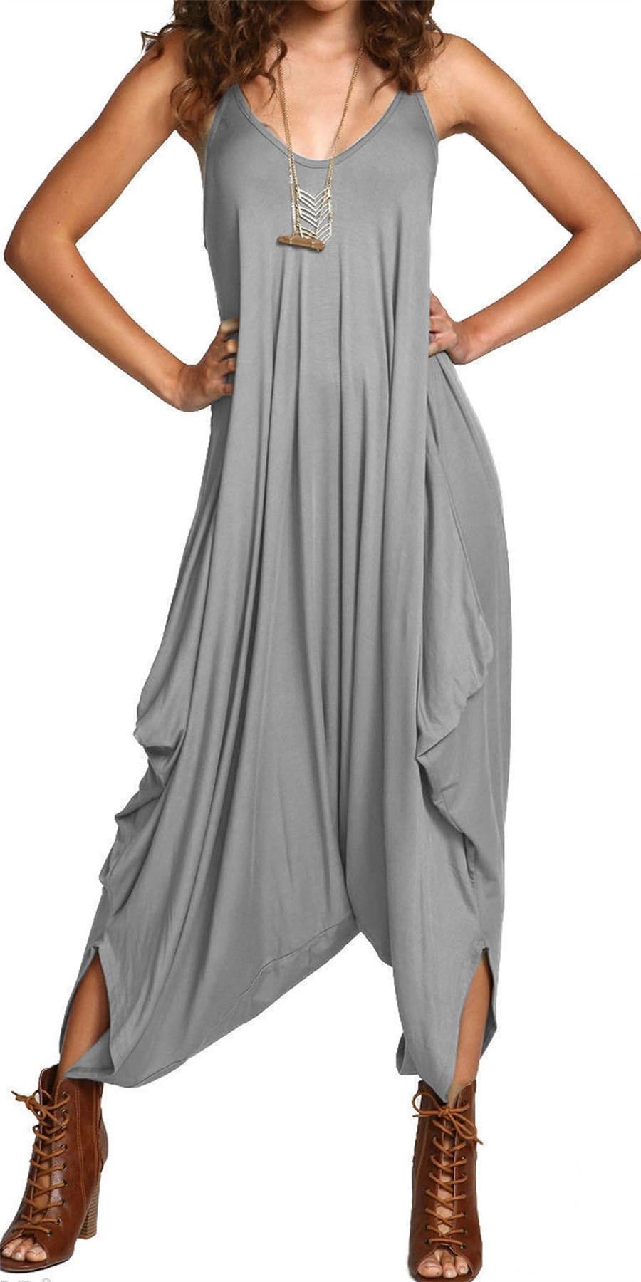 Ladies Womens All in One Summer Beach Sleeveless Baggy Romper Harem Jumpsuit Play-suit Tops