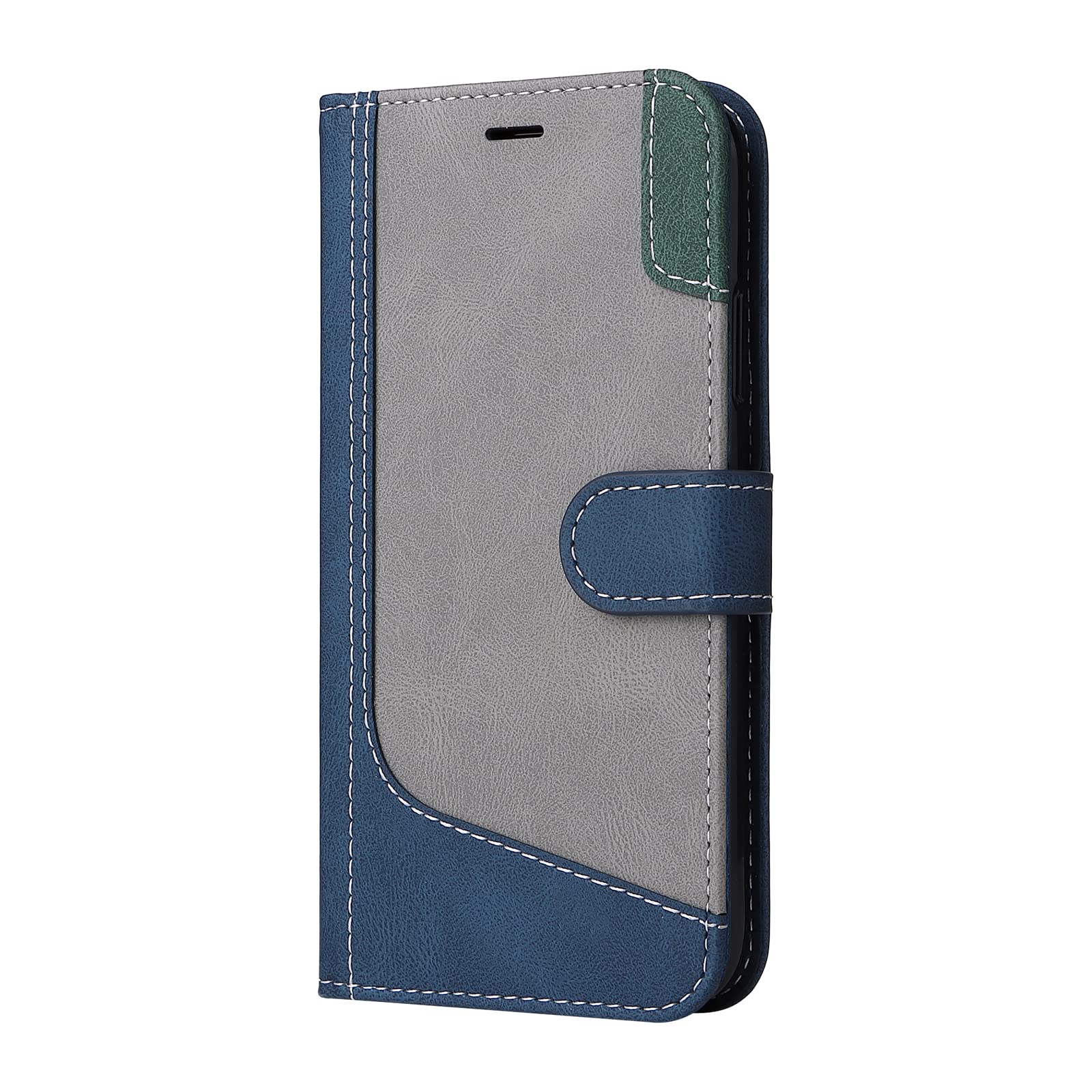 Midmelon Phone Case for Nokia G21/Nokia G11 Geometry Splice Anti-Shatterproof Premium Leather Soft Pouch with Card Slots Blue