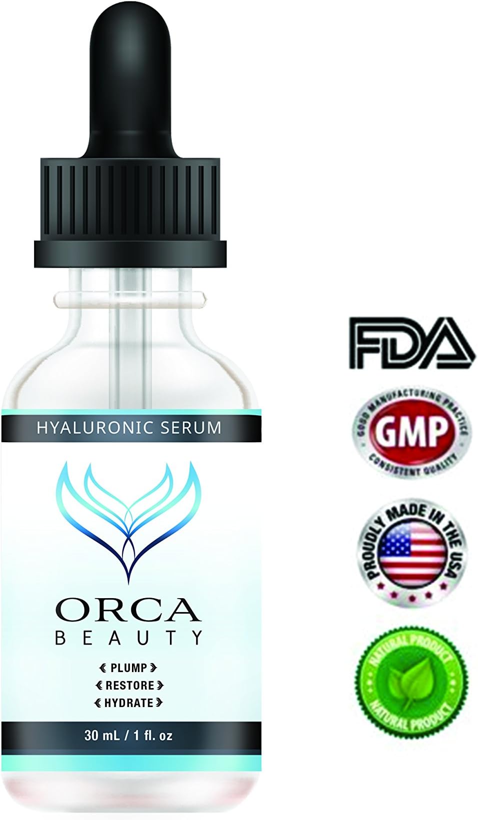 Pure Hyaluronic Acid Serum (1oz) - By Orca Beauty - Pure Hyaluronic Acid Face Serum | Hyaluronic Acid Filler Perfect for All Skin Types | Natural Intense Hyaluronic Acid Face Moisturizer