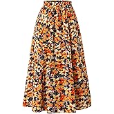 Women's Elastic Waist Skirt Printed Casual Skirt with Pockets in Spring Summer and Autumn