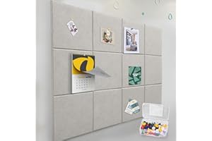 ZHIDIAN Felt Wall Tiles Bulletin Board with Removable Adhesive, 47"x35" Beige Cork Board Alternative with 40 Push Pins, 12 Pack Large Office Cork Tile Push Board Felt Squares for Walls