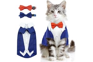 DENTRUN Cat Tuxedo Suit with Two Bow Tie, Stylish Cat Shirt Formal Outfit, Hairless Cat Fashion Apparel Fancy Clothes, Kitten Formal Attire Wedding Onesie Costume for Cats Only