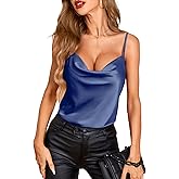 VIDUSSA Womens Cowl Neck Dressy Silk Tank Tops Party Satin Camisole Sleeveless Blouses