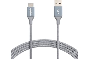 �鶹�� Basics Double Braided Nylon USB Type-C to Type-A 2.0 Male Charger Cable | 10 feet, Dark Grey