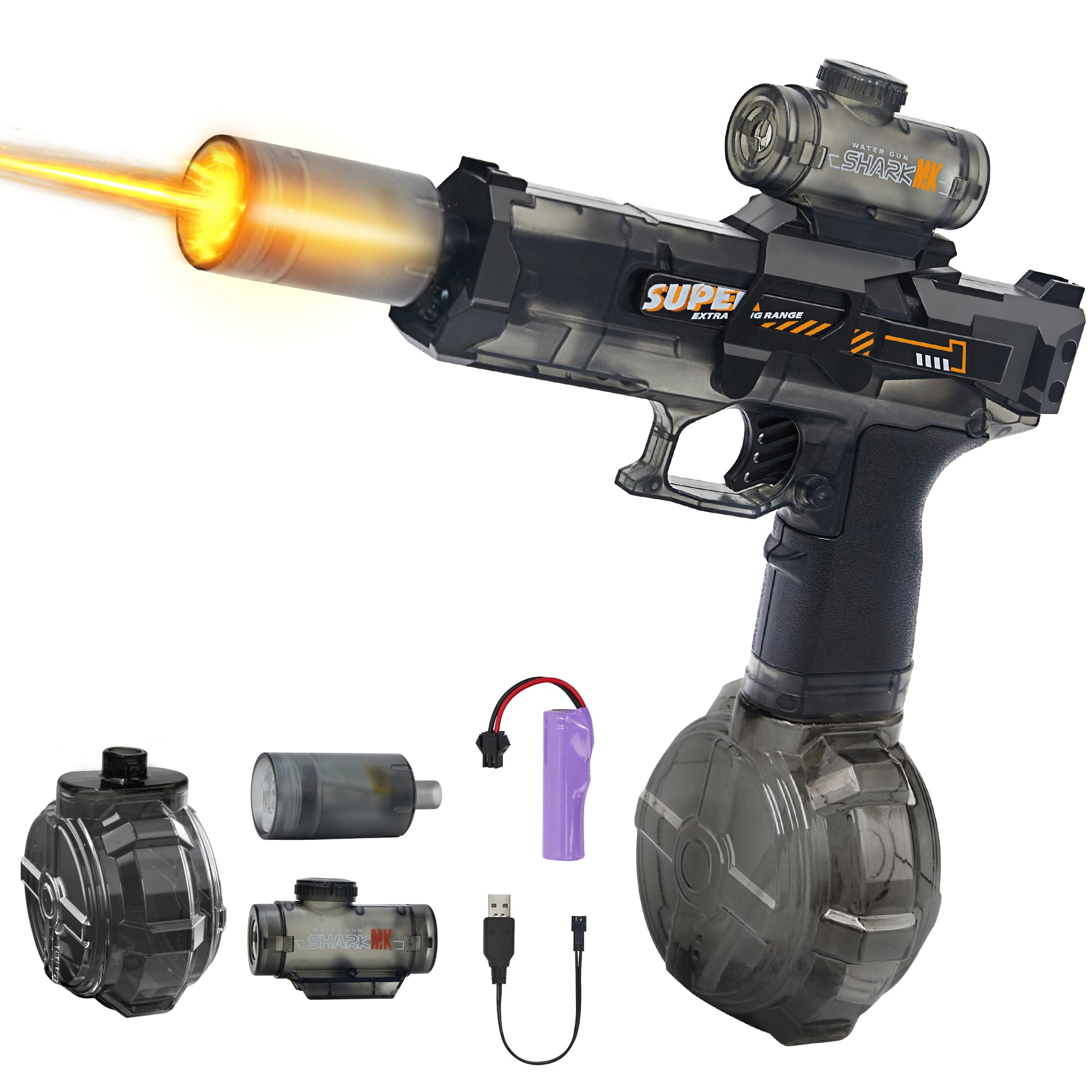 Photo 1 of Nicojoy Electric Water Gun Fire Flash Upgraded, 320 Capacity Water Pistol Toy Squirt Gun for Kids Adults, Summer Outdoor Toy Yard Beach Swimming Water Play Toys (Black)