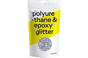 Hemway Polyurethane & Epoxy Resin Glitter Metallic Crystal Flake Additive for Flooring, Jewellery, Tumblers & Resin Moulds 100g / 3.5oz - Shaped (0.3mm x 1.5mm) - Silver Holographic Stars & Moons