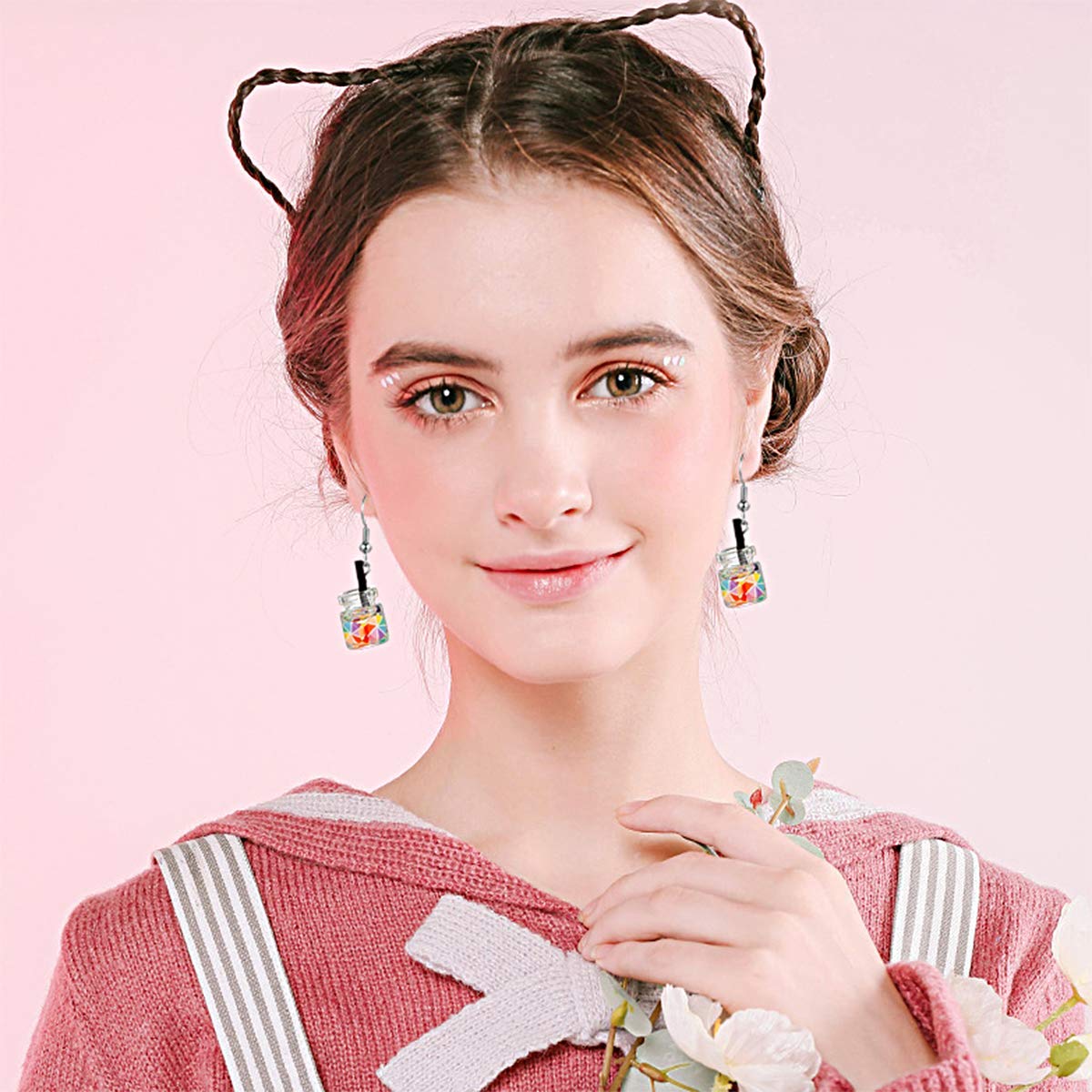 AIDSOTOU 16 Pairs Cute Weird Dangle Earrings for Teen Girls Kawaii Aesthetic Boba Tea Drop Earrings