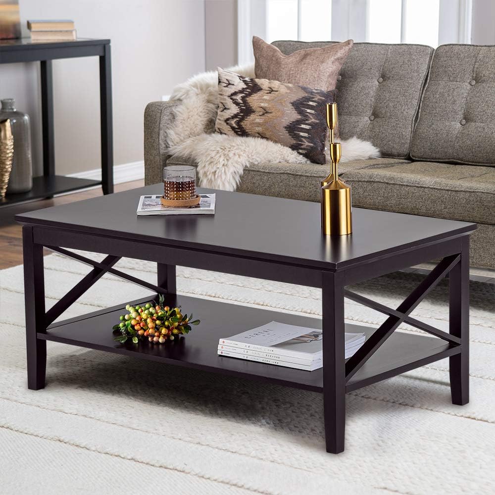 ChooChoo X-Design Coffee Table with Storage Shelf Accent Furniture for Living Room Espresso: Kitchen & Dining