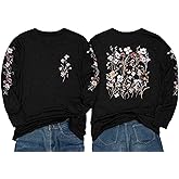 Women's Sleeve Print Flowers T-Shirt Casual Long Sleeve Boho Wildflowers Vintage Botanical Floral Nature Tees Tops