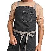 hedley & bennett Crossback Apron - Crossback Chef Apron with Pockets - 100% Cotton Denim, 8oz - Oyster Grey