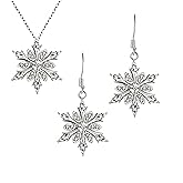 PINK TOWN Christmas Necklaces Earrings for Women,Vintage Crystal Snowflake Necklace Earring Set Dainty Rhinestone Winter Flower Pendant Necklace Party Jewelry Gifts
