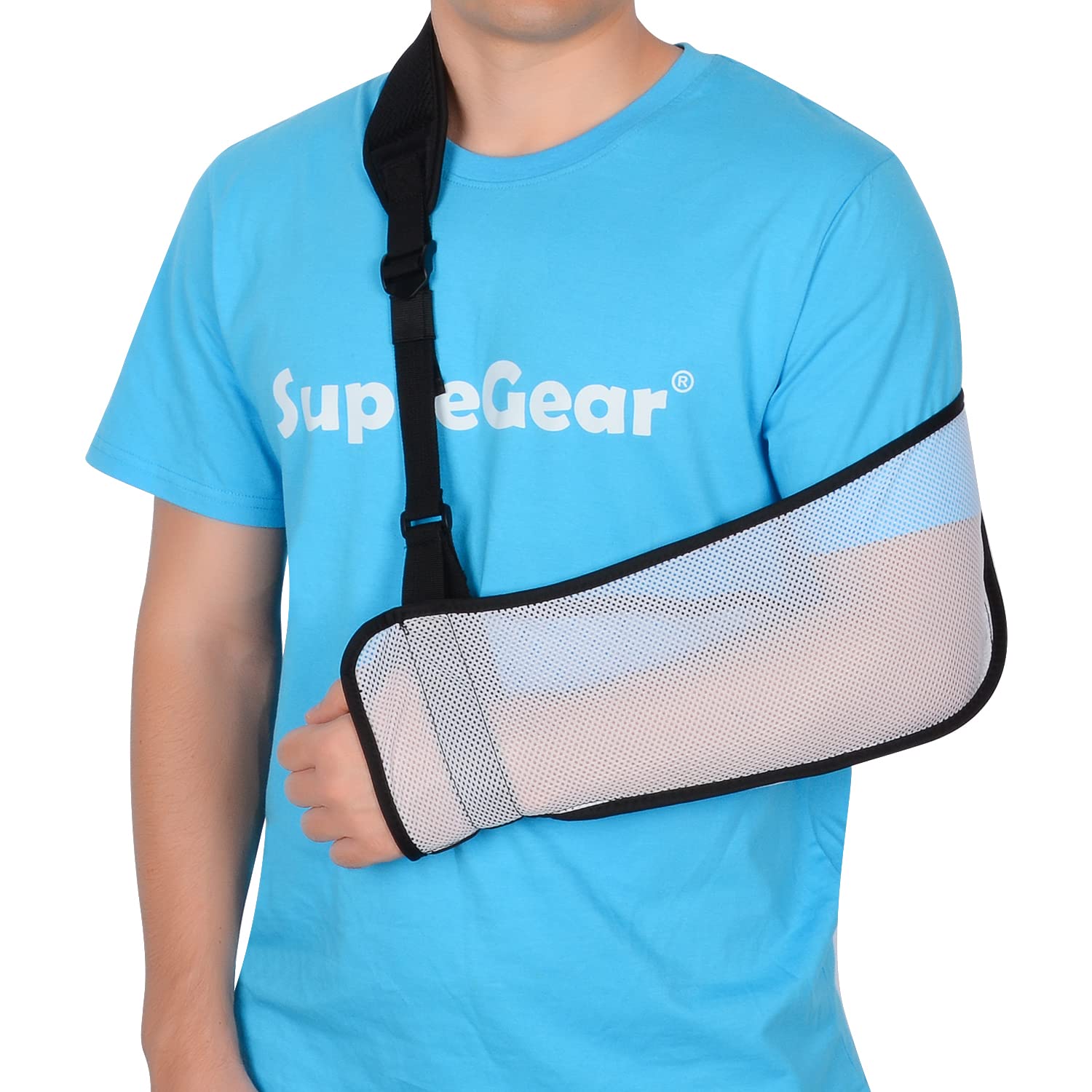 supregear Mesh Arm Sling, Adjustable Lightweight Comfortable Shoulder Arm Immobilizer Sling Breathable Right Left Shoulder Stabilizer Support for Injured Arm Elbow Wrist Hand (White)